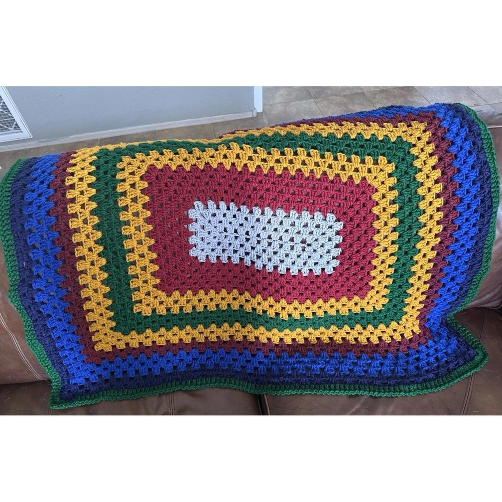 Granny Vintage Crochet Afghan Blanket Multi Color Cottage Core
